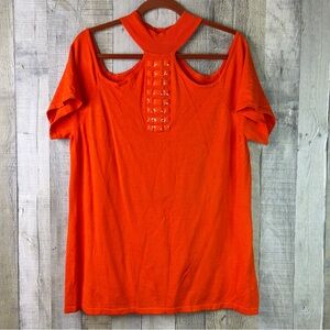 Ashley Stewart Size 18/20 Halter Neck Cold Shoulder Short Sleeve Orange Sweater